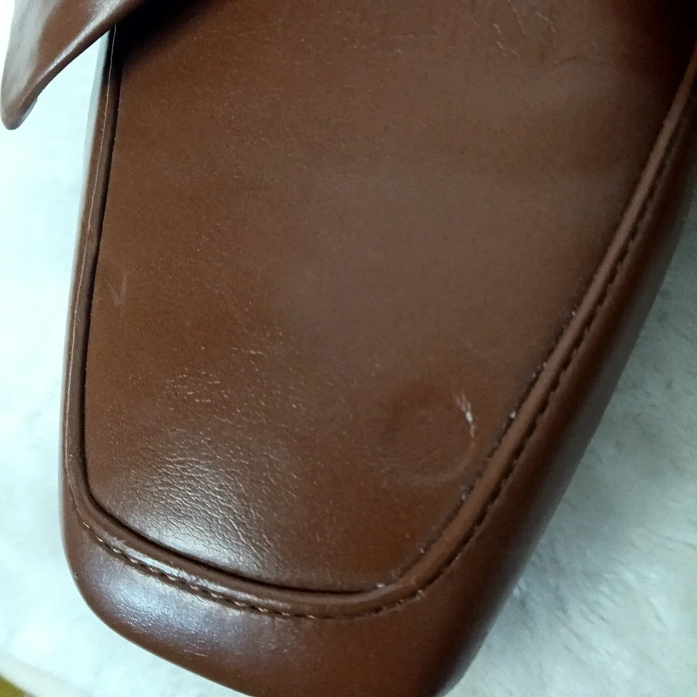New York & Company Womens Brown Knotted Bow Square Toe Loafers Flats Size 8.5